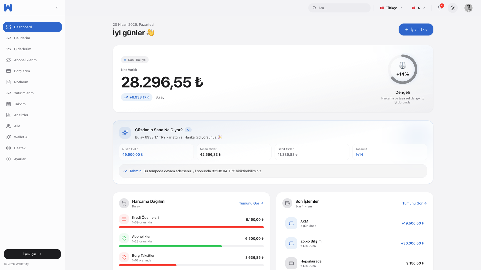 Walletlify arayüzü